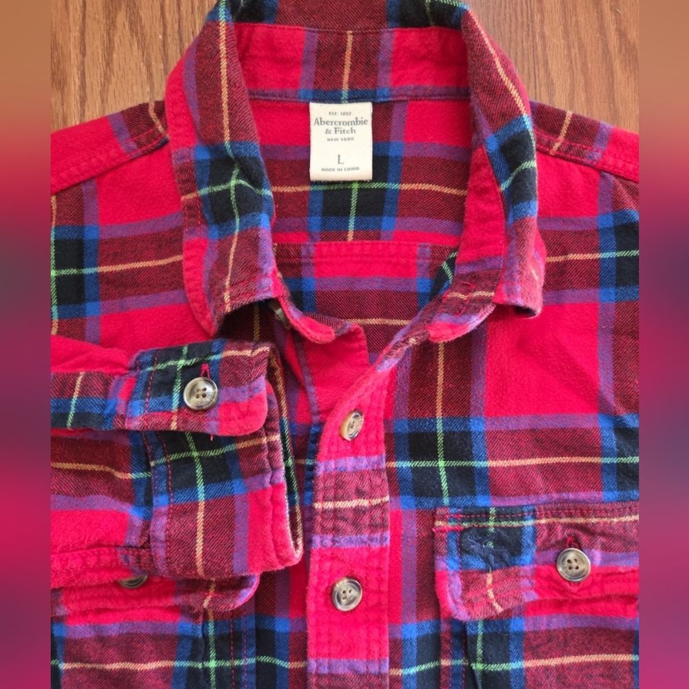 Abercrombie & Fitch Red‎ Plaid Flannel Lumber Jack Lg